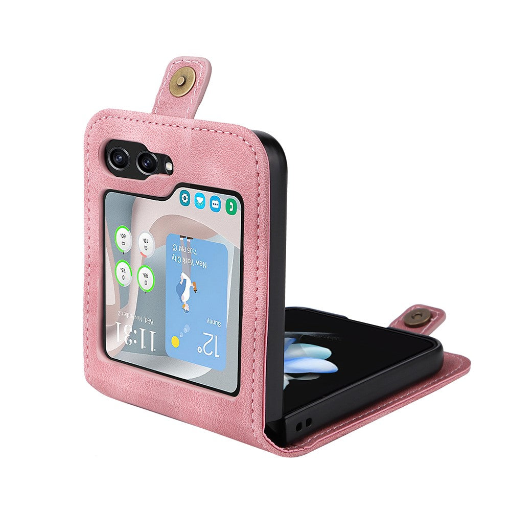 YIKATU YK-002 For Samsung Galaxy Z Flip7 FE 5G / Z Flip6 5G Case Card Holders PU Leather Skin-touch Phone Cover - Pink