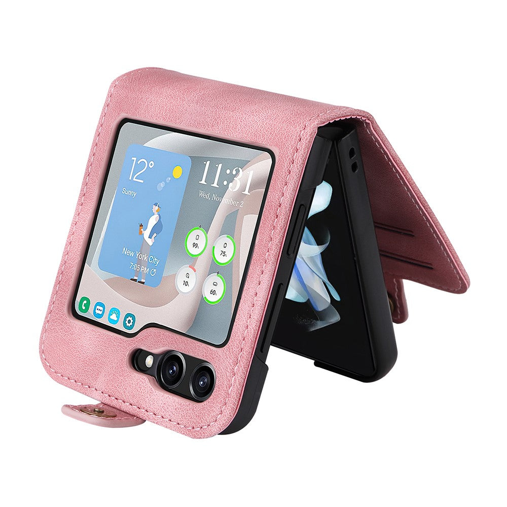 YIKATU YK-002 For Samsung Galaxy Z Flip7 FE 5G / Z Flip6 5G Case Card Holders PU Leather Skin-touch Phone Cover - Pink