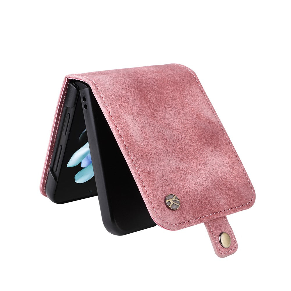 YIKATU YK-002 For Samsung Galaxy Z Flip7 FE 5G / Z Flip6 5G Case Card Holders PU Leather Skin-touch Phone Cover - Pink