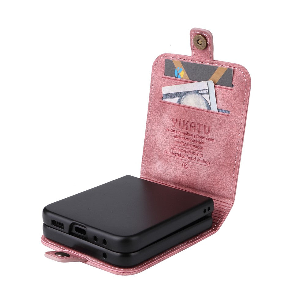 YIKATU YK-002 For Samsung Galaxy Z Flip7 FE 5G / Z Flip6 5G Case Card Holders PU Leather Skin-touch Phone Cover - Pink