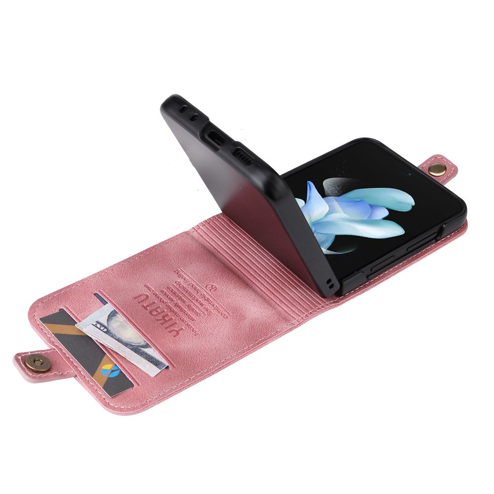 YIKATU YK-002 For Samsung Galaxy Z Flip7 FE 5G / Z Flip6 5G Case Card Holders PU Leather Skin-touch Phone Cover - Pink