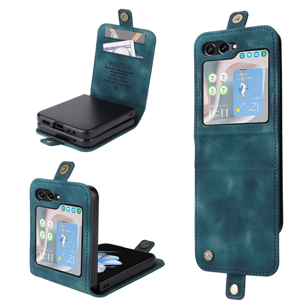 YIKATU YK-002 For Samsung Galaxy Z Flip7 FE 5G / Z Flip6 5G Case Card Holders PU Leather Skin-touch Phone Cover - Blue