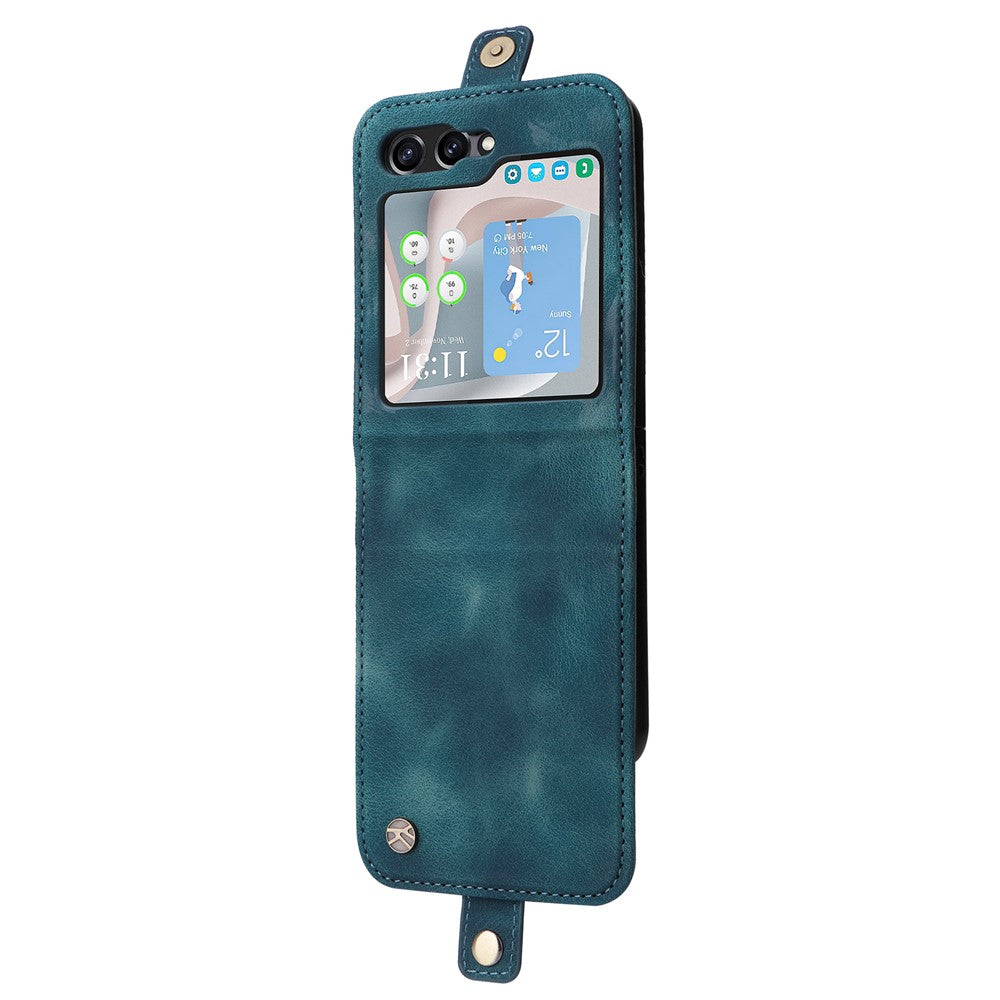 YIKATU YK-002 For Samsung Galaxy Z Flip7 FE 5G / Z Flip6 5G Case Card Holders PU Leather Skin-touch Phone Cover - Blue