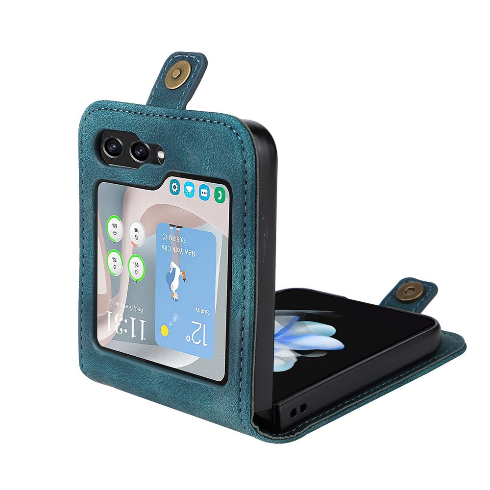 YIKATU YK-002 For Samsung Galaxy Z Flip7 FE 5G / Z Flip6 5G Case Card Holders PU Leather Skin-touch Phone Cover - Blue