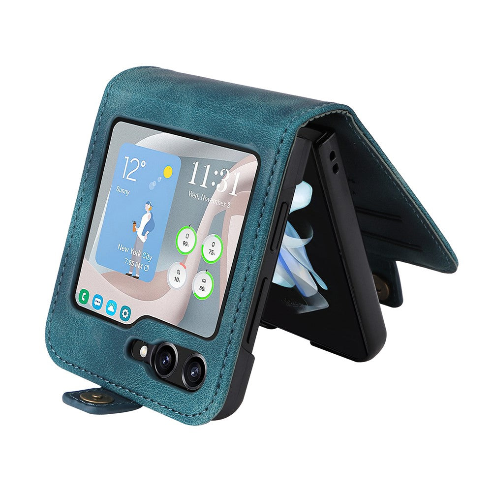 YIKATU YK-002 For Samsung Galaxy Z Flip7 FE 5G / Z Flip6 5G Case Card Holders PU Leather Skin-touch Phone Cover - Blue