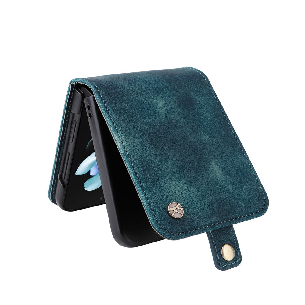 YIKATU YK-002 For Samsung Galaxy Z Flip7 FE 5G / Z Flip6 5G Case Card Holders PU Leather Skin-touch Phone Cover - Blue