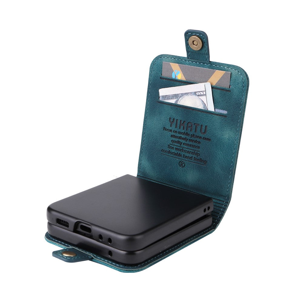 YIKATU YK-002 For Samsung Galaxy Z Flip7 FE 5G / Z Flip6 5G Case Card Holders PU Leather Skin-touch Phone Cover - Blue