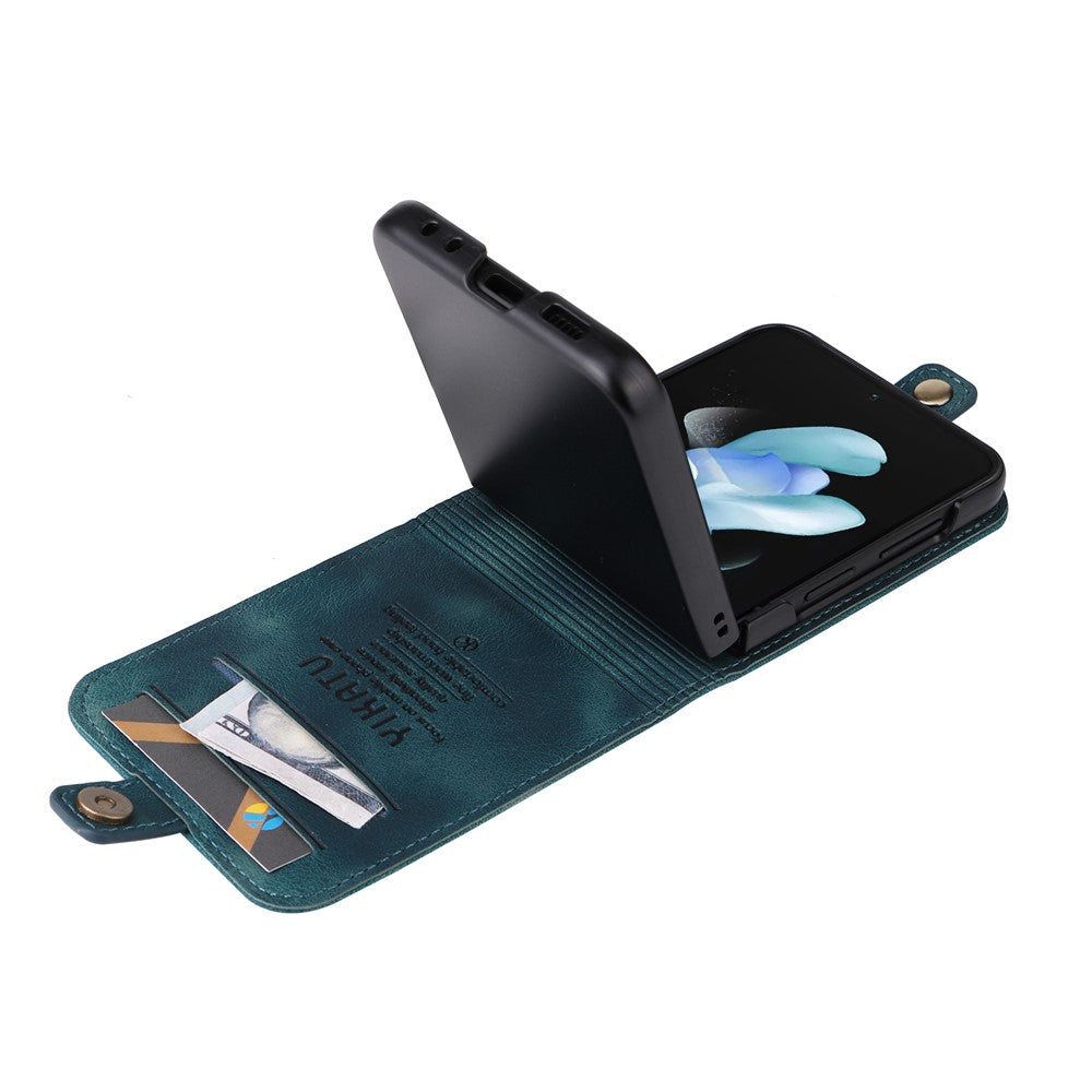 YIKATU YK-002 For Samsung Galaxy Z Flip7 FE 5G / Z Flip6 5G Case Card Holders PU Leather Skin-touch Phone Cover - Blue
