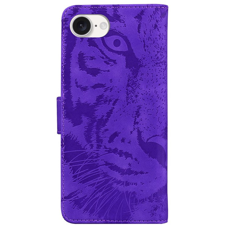 For iPhone 16e Case Wallet Style Tiger Pattern PU Leather Phone Cover - Purple