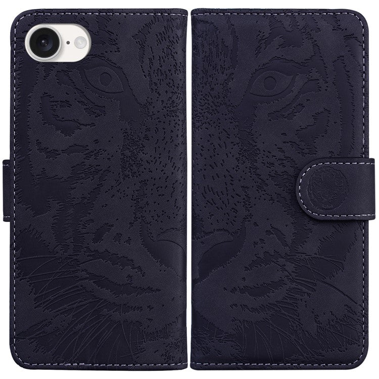For iPhone 16e Case Wallet Style Tiger Pattern PU Leather Phone Cover - Black