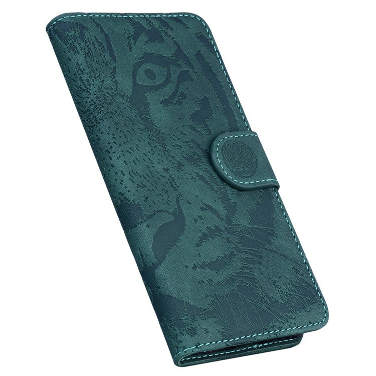 For Samsung Galaxy M15 5G / F15 5G Wallet Case Tiger Pattern Leather Phone Cover - Green