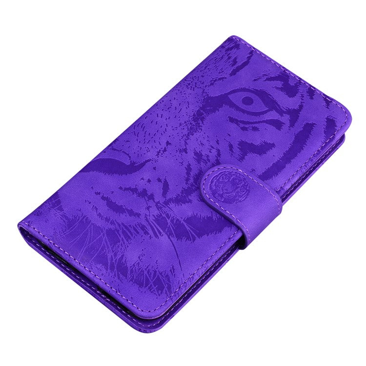 For Samsung Galaxy M15 5G / F15 5G Wallet Case Tiger Pattern Leather Phone Cover - Purple