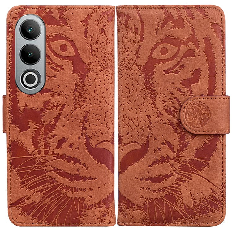 For OnePlus Nord CE4 5G Case Wallet Leather Phone Cover Imprinted Tiger Pattern - Brown