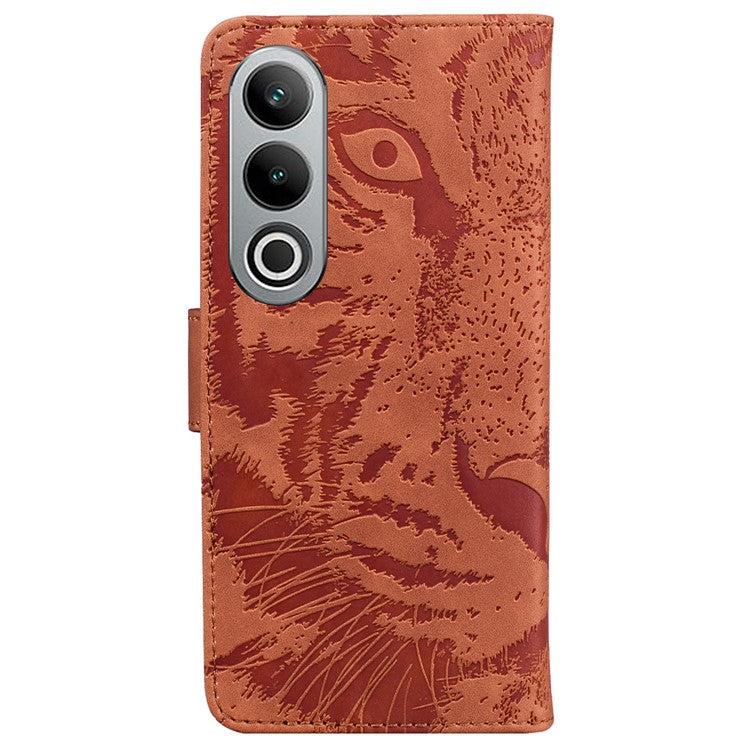 For OnePlus Nord CE4 5G Case Wallet Leather Phone Cover Imprinted Tiger Pattern - Brown