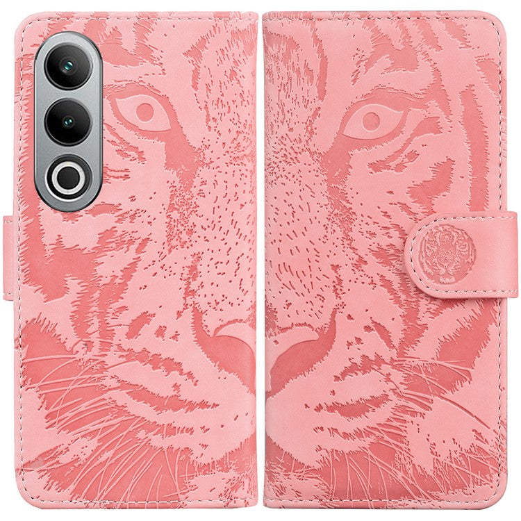 For OnePlus Nord CE4 5G Case Wallet Leather Phone Cover Imprinted Tiger Pattern - Pink