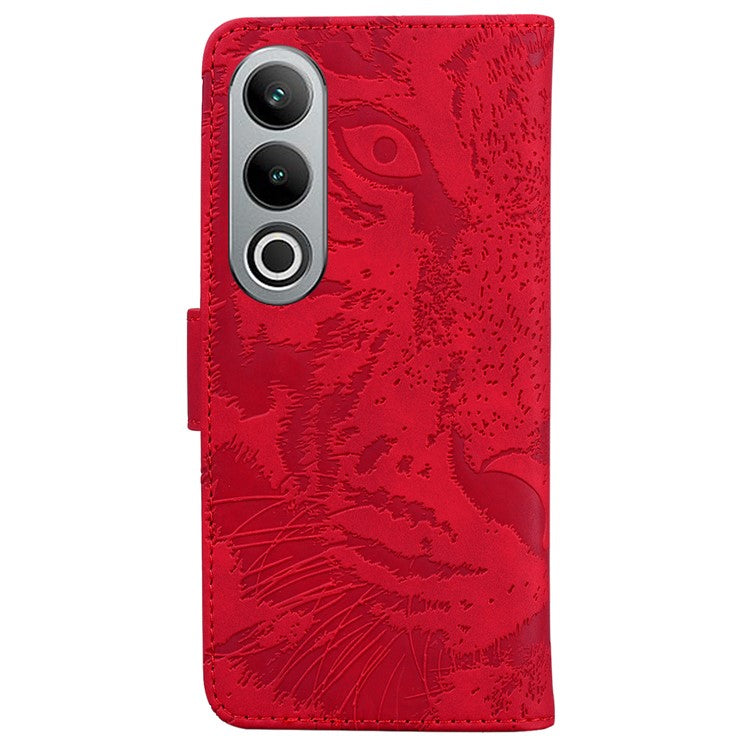 For OnePlus Nord CE4 5G Case Wallet Leather Phone Cover Imprinted Tiger Pattern - Red