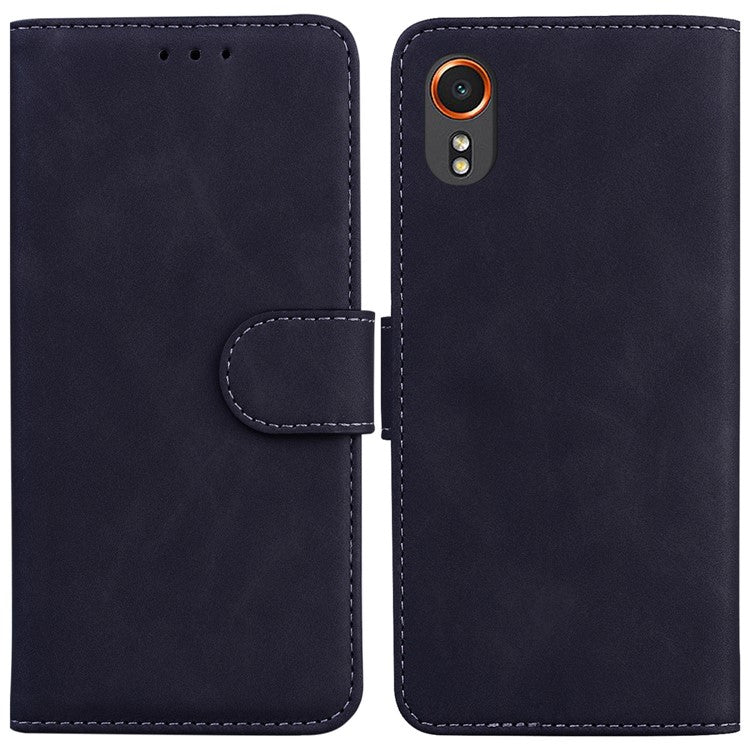 For Samsung Galaxy Xcover7 Case Shockproof Solid Color Leather Flip Phone Cover - Black