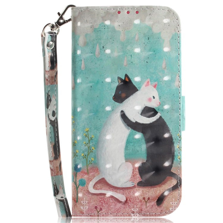 For iPhone 16e Case PU Leather Stand Card Holder Phone Cover 3D Creative Pattern - Two Cats