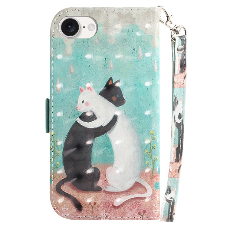 For iPhone 16e Case PU Leather Stand Card Holder Phone Cover 3D Creative Pattern - Two Cats