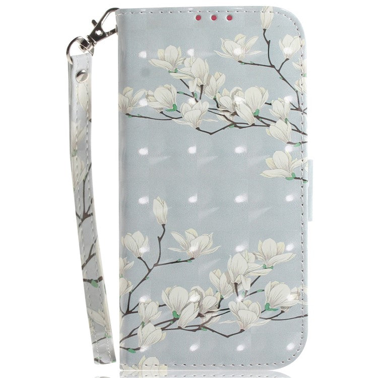 For iPhone 16e Case PU Leather Stand Card Holder Phone Cover 3D Creative Pattern - Magnolia
