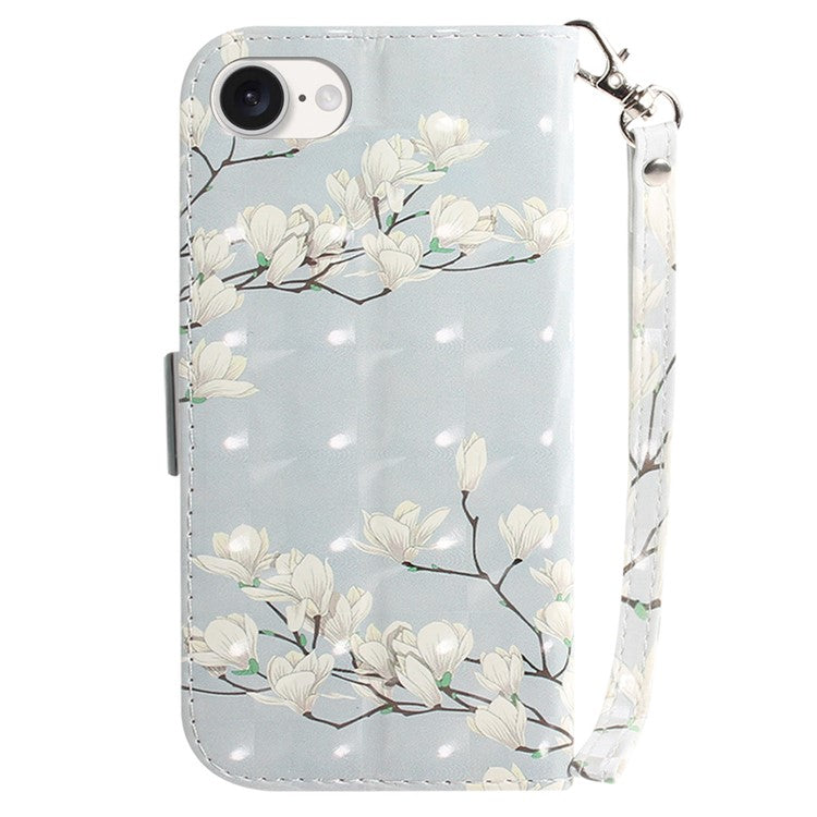 For iPhone 16e Case PU Leather Stand Card Holder Phone Cover 3D Creative Pattern - Magnolia