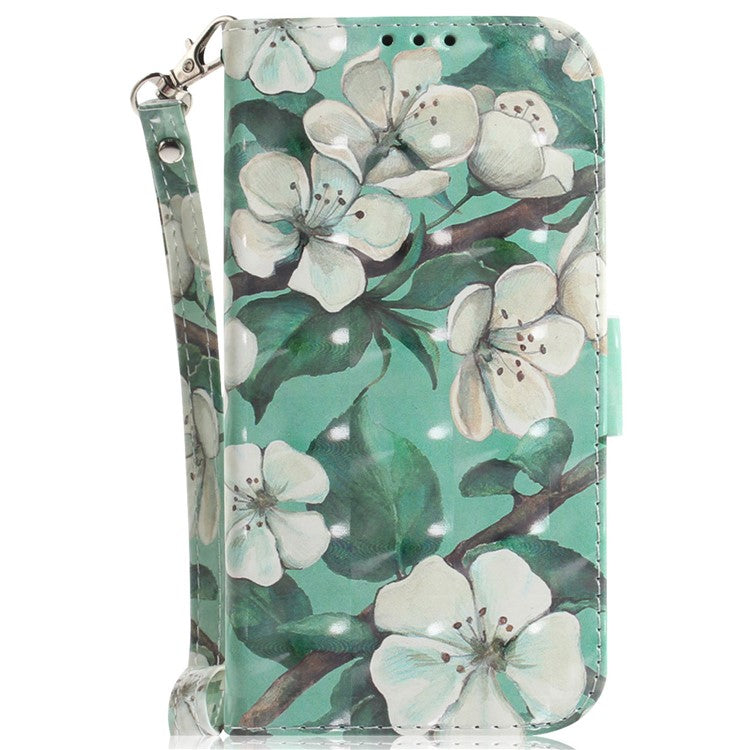 For iPhone 16e Case PU Leather Stand Card Holder Phone Cover 3D Creative Pattern - Watercolor Flowers