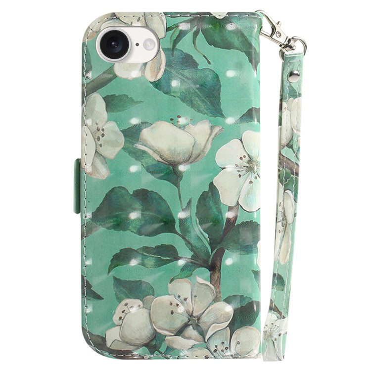 For iPhone 16e Case PU Leather Stand Card Holder Phone Cover 3D Creative Pattern - Watercolor Flowers