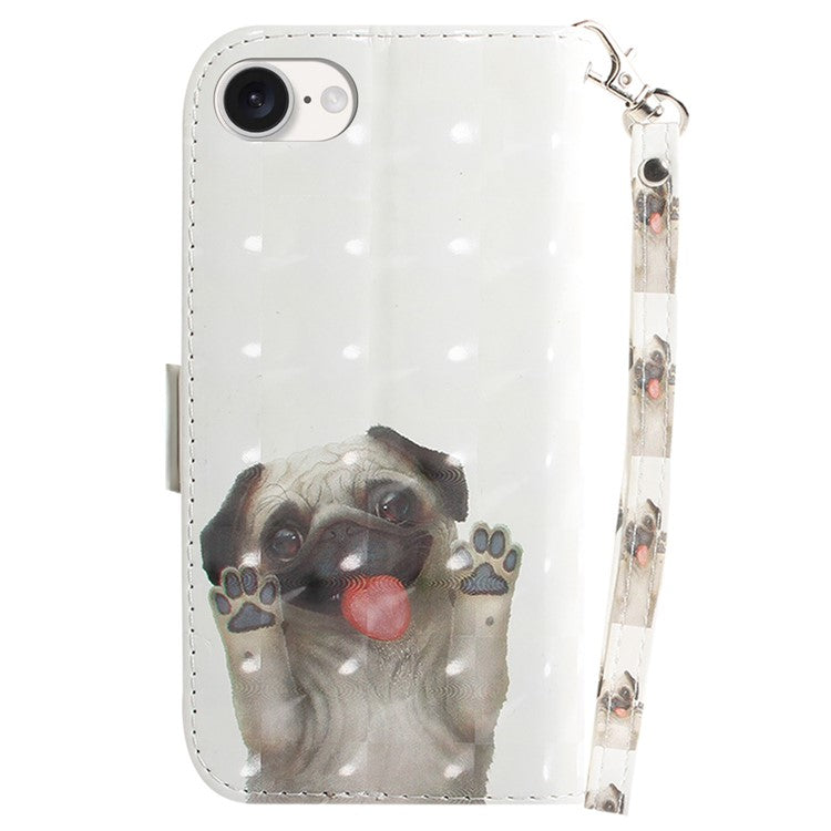 For iPhone 16e Case PU Leather Stand Card Holder Phone Cover 3D Creative Pattern - Pug