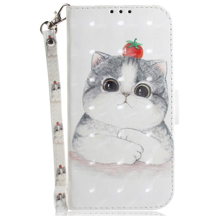 For iPhone 16e Case PU Leather Stand Card Holder Phone Cover 3D Creative Pattern - Cute Cat