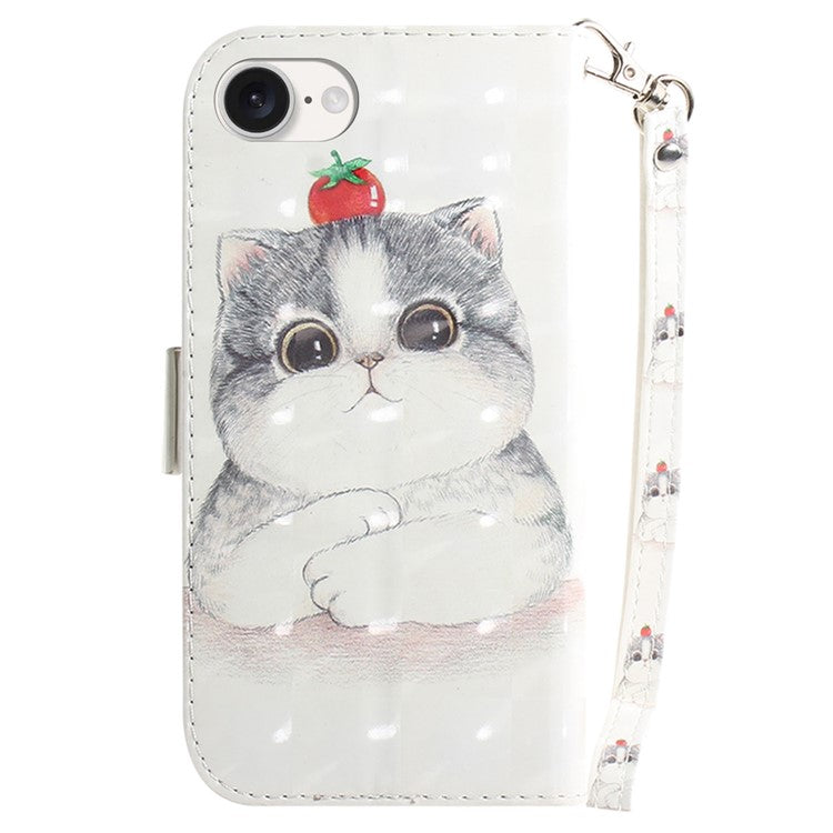 For iPhone 16e Case PU Leather Stand Card Holder Phone Cover 3D Creative Pattern - Cute Cat