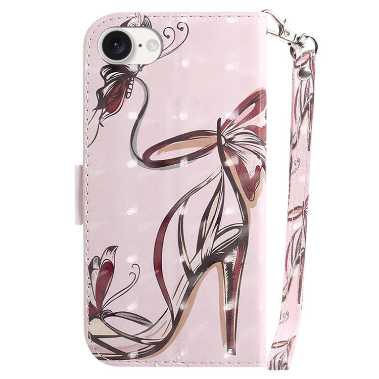 For iPhone 16e Case PU Leather Stand Card Holder Phone Cover 3D Creative Pattern - Butterfly High Heels