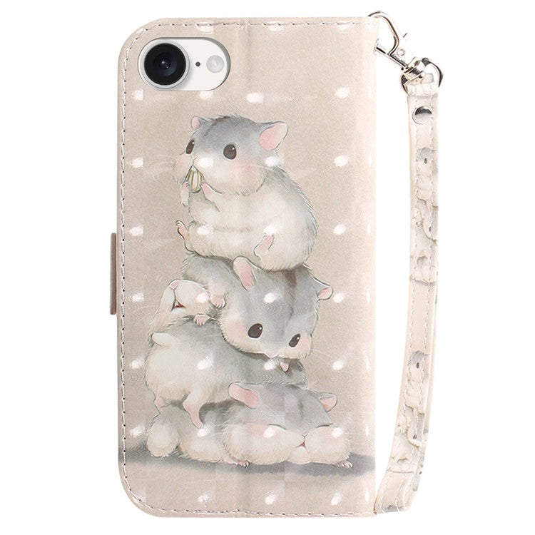 For iPhone 16e Case PU Leather Stand Card Holder Phone Cover 3D Creative Pattern - Stacking Squirrels
