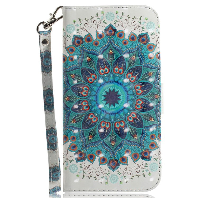 For iPhone 16e Case PU Leather Stand Card Holder Phone Cover 3D Creative Pattern - Peacock Wreath