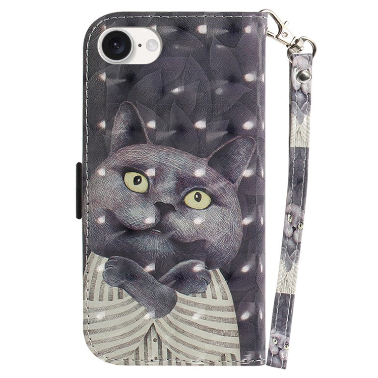 For iPhone 16e Case PU Leather Stand Card Holder Phone Cover 3D Creative Pattern - Embracing Cat
