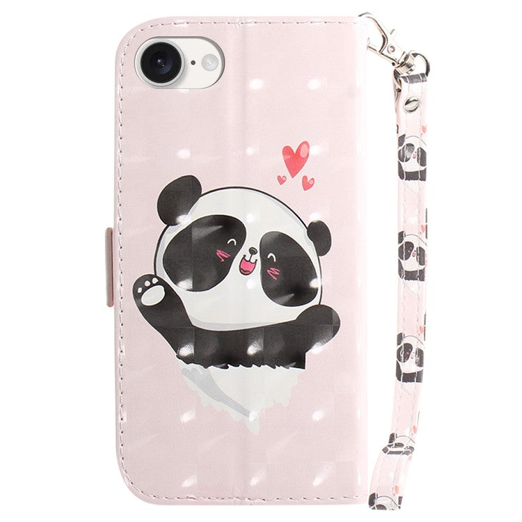For iPhone 16e Case PU Leather Stand Card Holder Phone Cover 3D Creative Pattern - Love Heart Panda