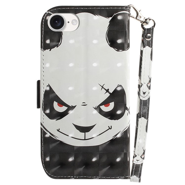For iPhone 16e Case PU Leather Stand Card Holder Phone Cover 3D Creative Pattern - Angry Panda