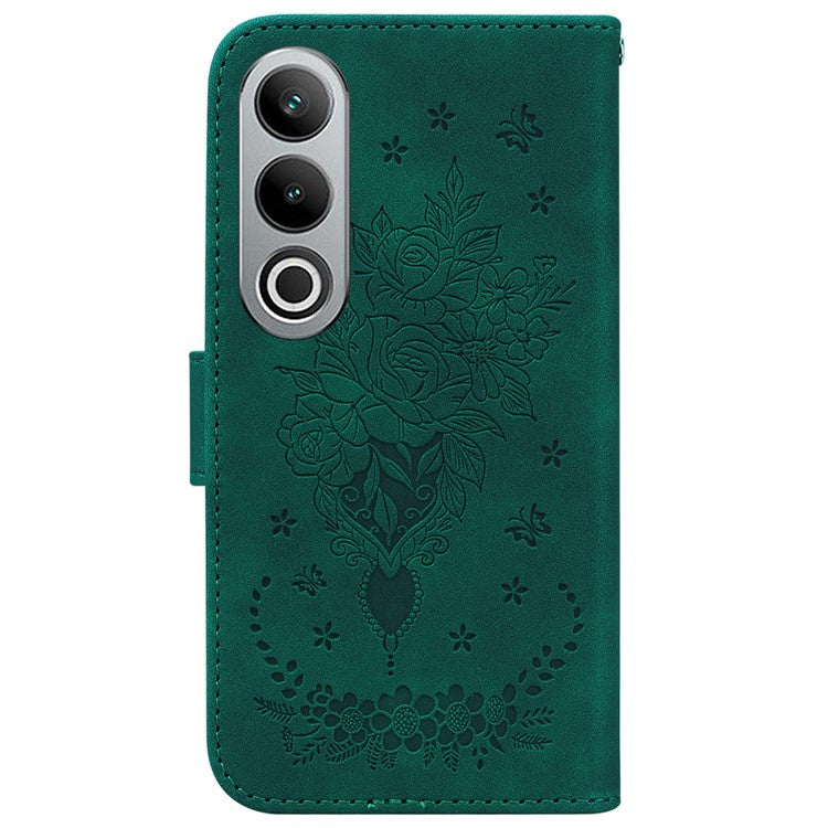 For OnePlus Nord CE4 5G Case Flower Imprint PU Leather Flip Wallet Phone Cover - Green