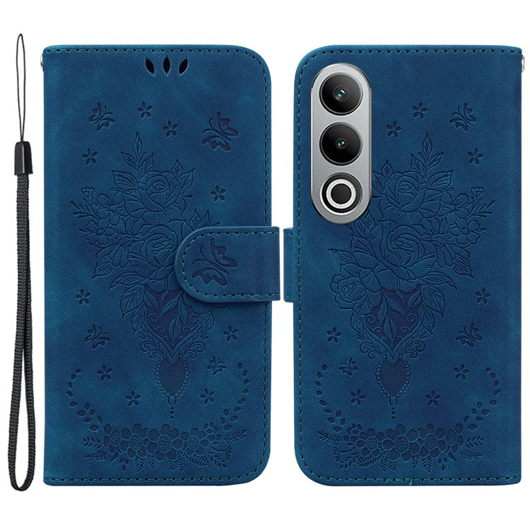 For OnePlus Nord CE4 5G Case Flower Imprint PU Leather Flip Wallet Phone Cover - Blue