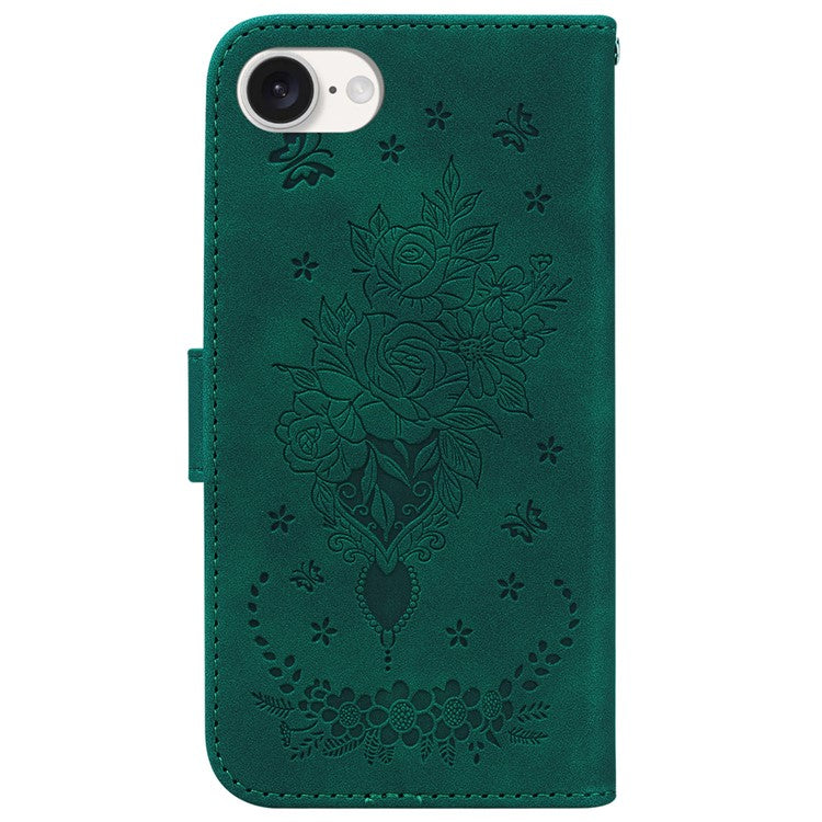 For iPhone 16e Wallet Phone Cases Wholesale Flower Imprint PU Leather Cover - Green