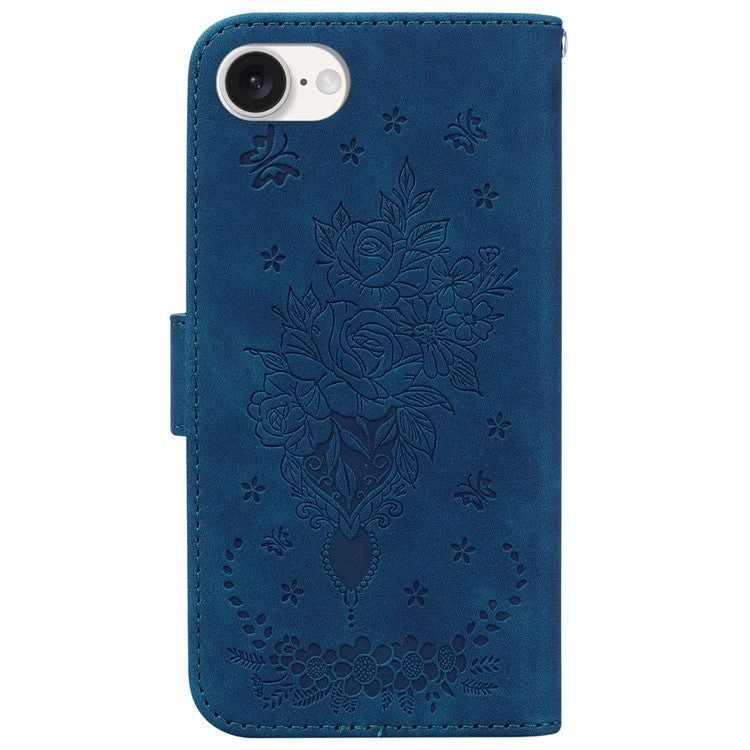 For iPhone 16e Wallet Phone Cases Wholesale Flower Imprint PU Leather Cover - Blue