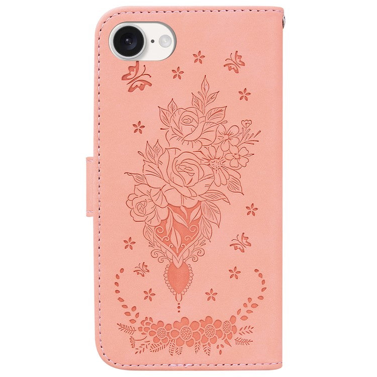 For iPhone 16e Wallet Phone Cases Wholesale Flower Imprint PU Leather Cover - Pink