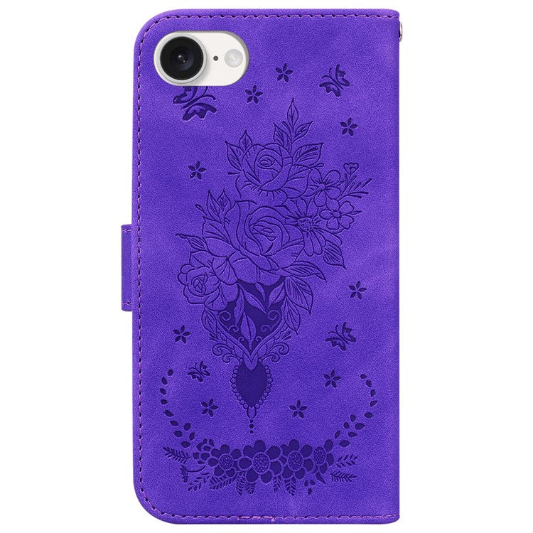 For iPhone 16e Wallet Phone Cases Wholesale Flower Imprint PU Leather Cover - Purple