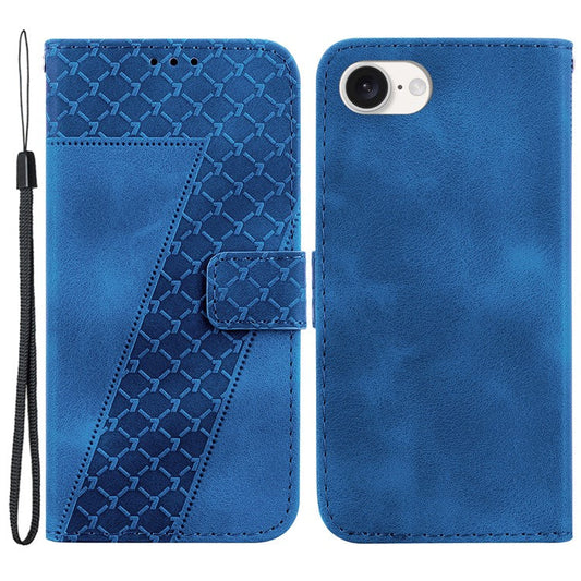 For iPhone 16e Wallet Case 7-Shape PU Leather Protective Phone Cover - Dark Blue