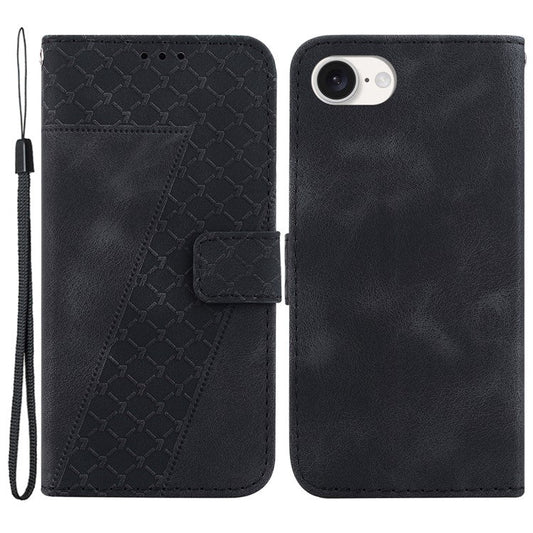 For iPhone 16e Wallet Case 7-Shape PU Leather Protective Phone Cover - Black