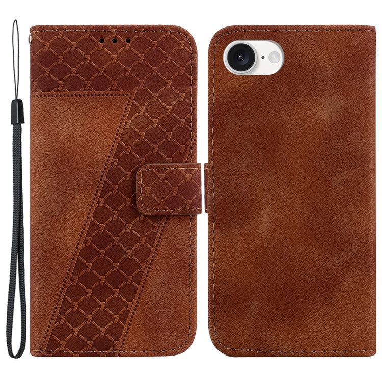 For iPhone 16e Wallet Case 7-Shape PU Leather Protective Phone Cover - Brown