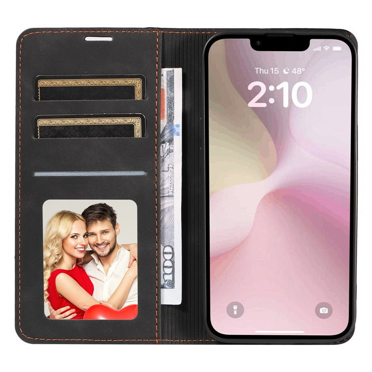 FORWENW Fantasy Series for iPhone 16e Case Skin-Touch Leather Magnetic Absorption Phone Cover - Black