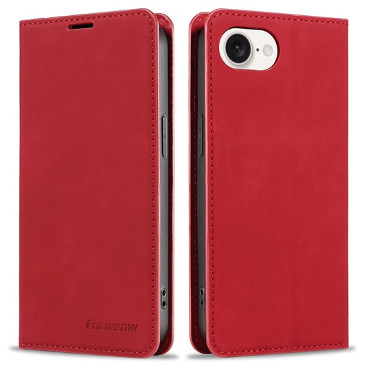 FORWENW Fantasy Series for iPhone 16e Case Skin-Touch Leather Magnetic Absorption Phone Cover - Red