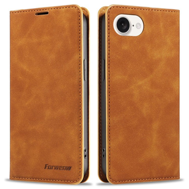 FORWENW Fantasy Series for iPhone 16e Case Skin-Touch Leather Magnetic Absorption Phone Cover - Brown