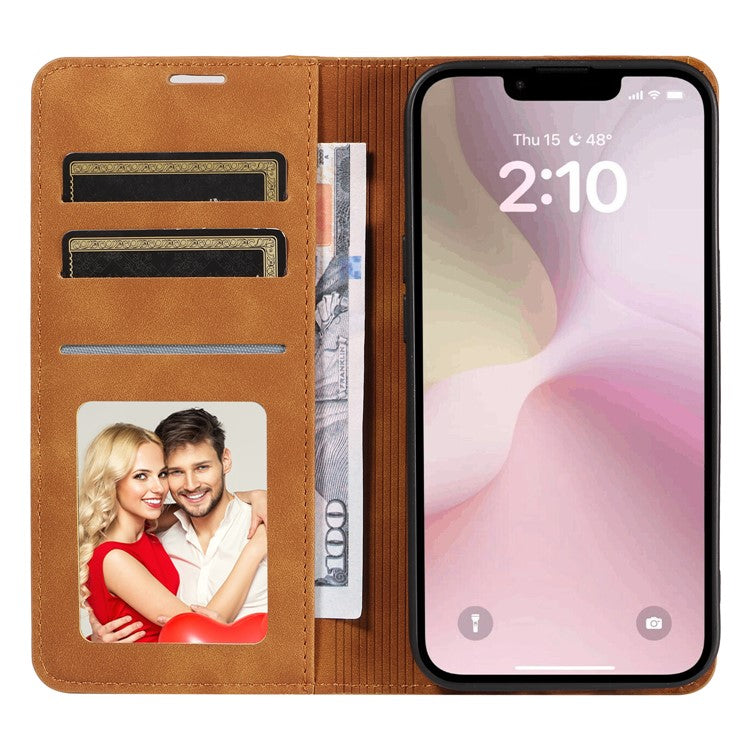 FORWENW Fantasy Series for iPhone 16e Case Skin-Touch Leather Magnetic Absorption Phone Cover - Brown