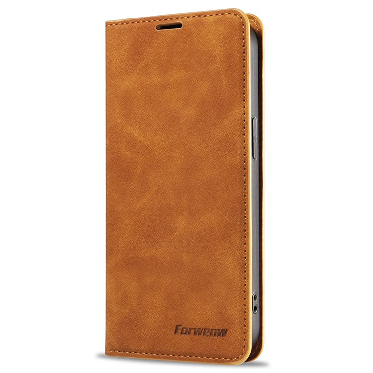 FORWENW Fantasy Series for iPhone 16e Case Skin-Touch Leather Magnetic Absorption Phone Cover - Brown